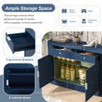 Modern MDF storage cabinet showcasing ample storage space with two drawers, cabinet doors, and compartments for home essentials.