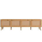 Modern TV Stand with Rattan Doors for 80in TVs.