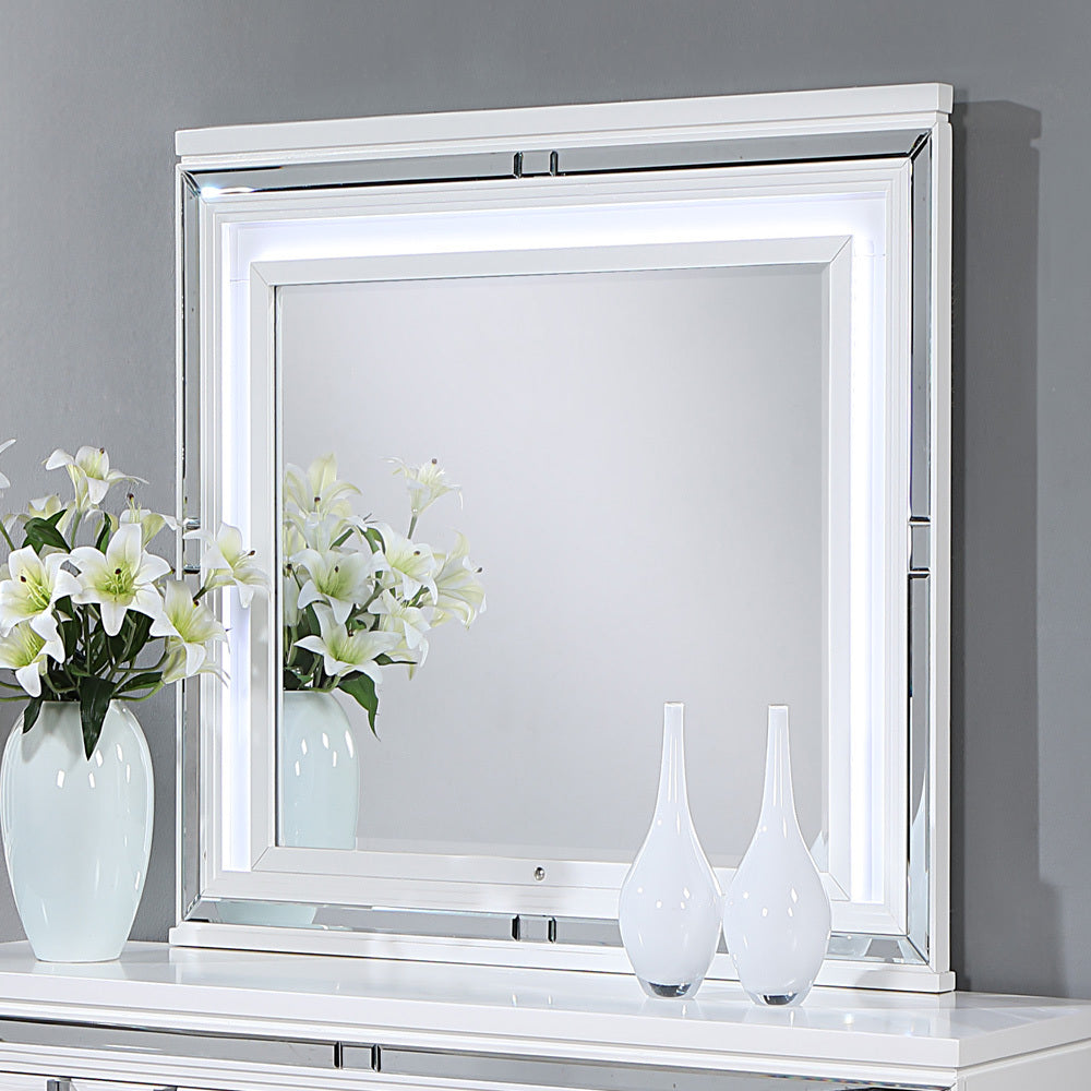 Genoa 44-Inch Sparkling White Wood Trim LED Wall Mirror