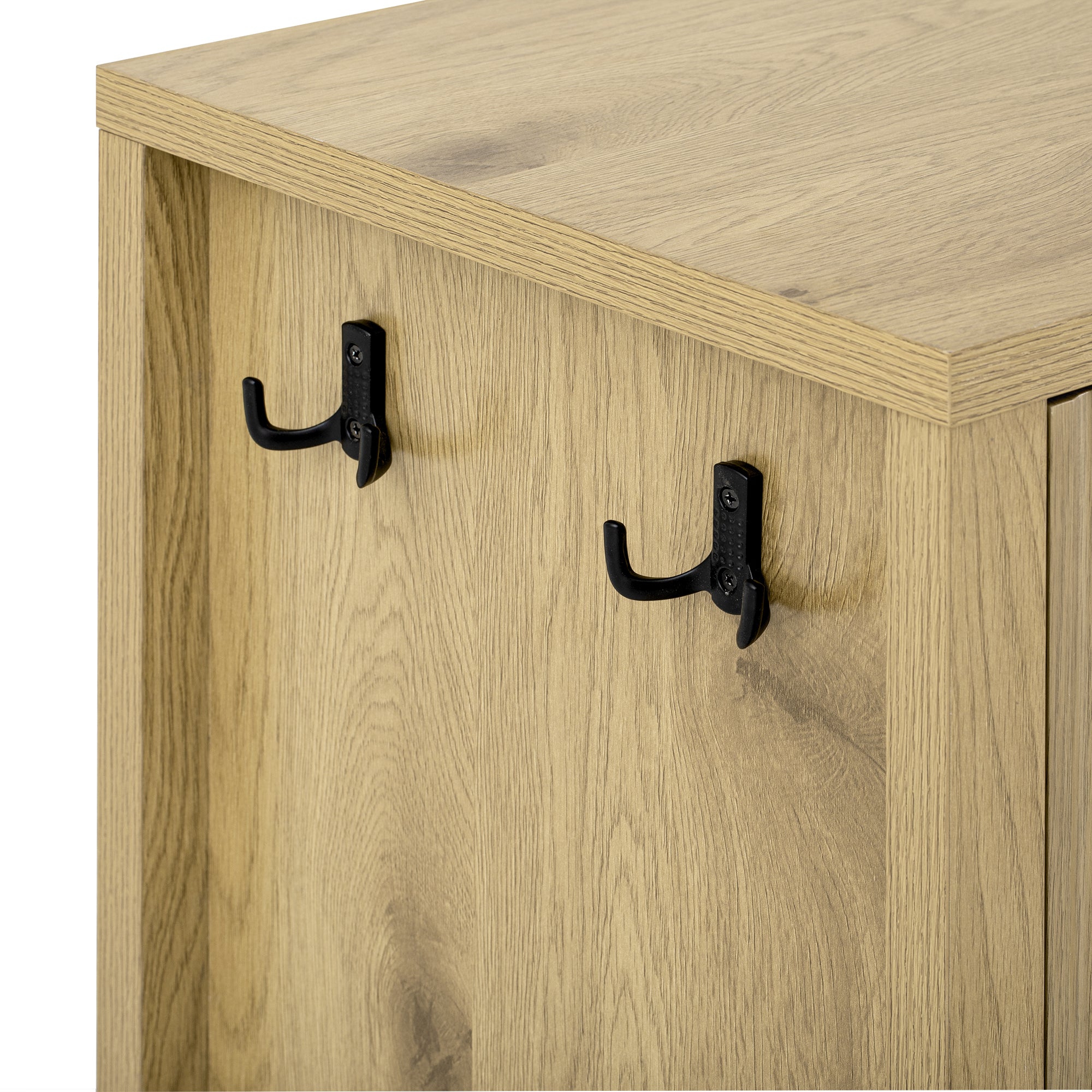 Sideboard Storage Cabinet - Modern with wave-pattern design features two black metal hooks on the side panel for added utility and convenience.