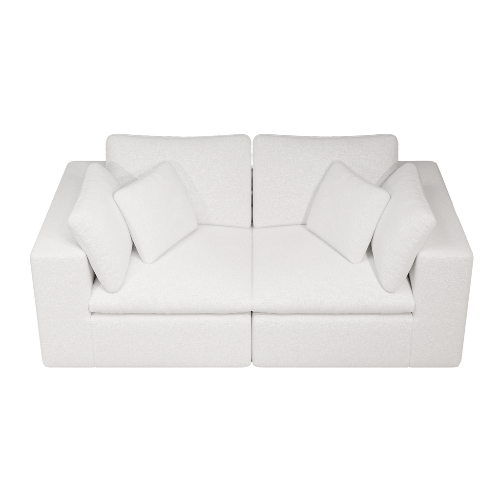 Modular Sectional Sofa - White Plush Corduroy Fabric.