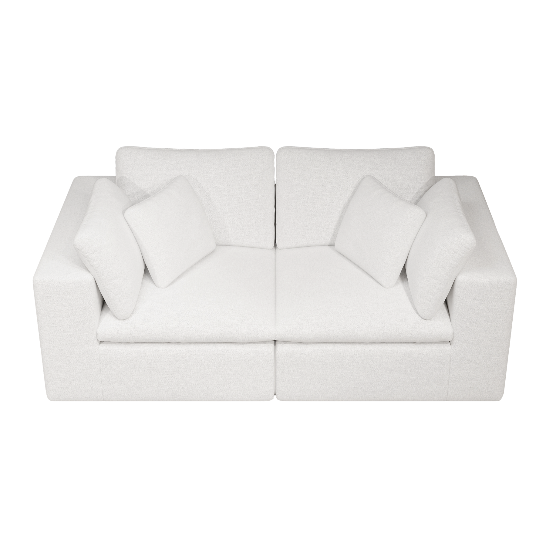 Modular Sectional Sofa - White Plush Corduroy Fabric.