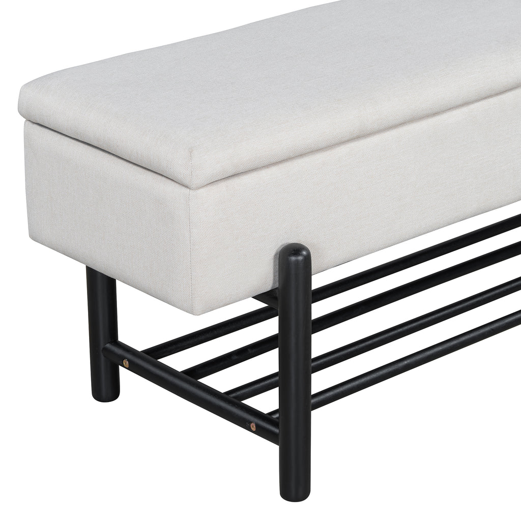 TREXM Farmhouse Upholstered Storage Bench with Hidden Compartment, Modern Entryway Bench for Living Room, Entryway, and Hallways (Black)