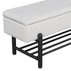 TREXM Farmhouse Upholstered Storage Bench with Hidden Compartment, Modern Entryway Bench for Living Room, Entryway, and Hallways (Black)