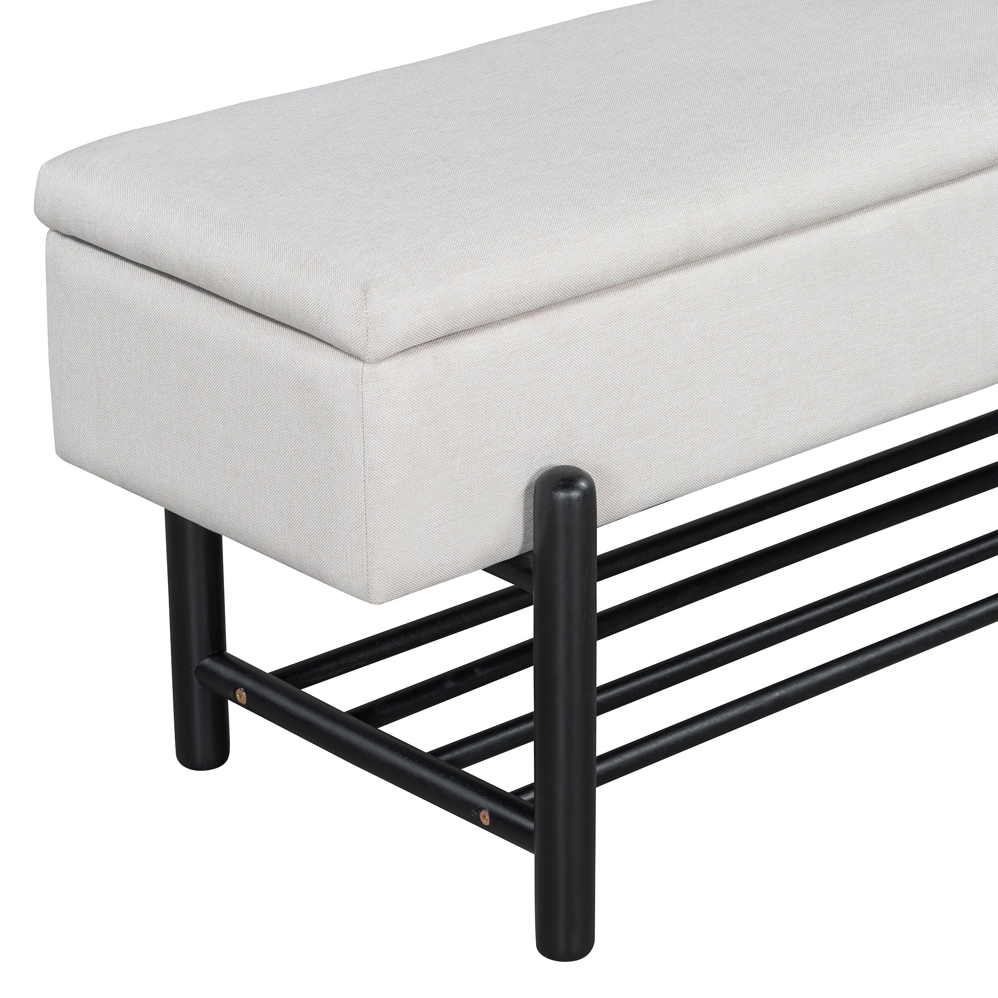 TREXM Farmhouse Upholstered Storage Bench with Hidden Compartment, Modern Entryway Bench for Living Room, Entryway, and Hallways (Black)