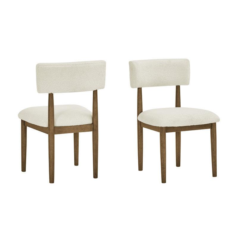 Dafne 5-Piece Dining Set - Walnut Oak Finish with Beige Sherpa Chairs.