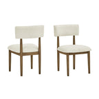 Dafne 5-Piece Dining Set - Walnut Oak Finish with Beige Sherpa Chairs.