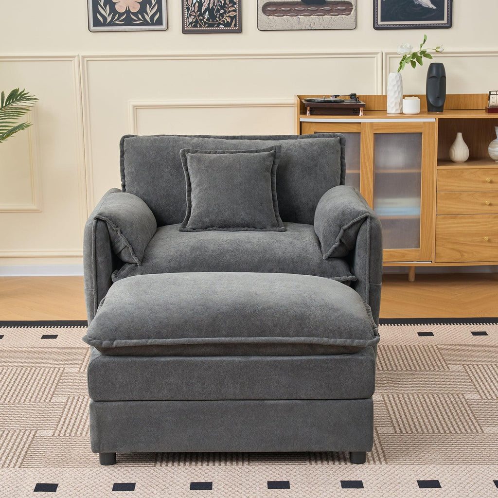 Chenille Recliner Chair with Movable Ottoman for Comfort.