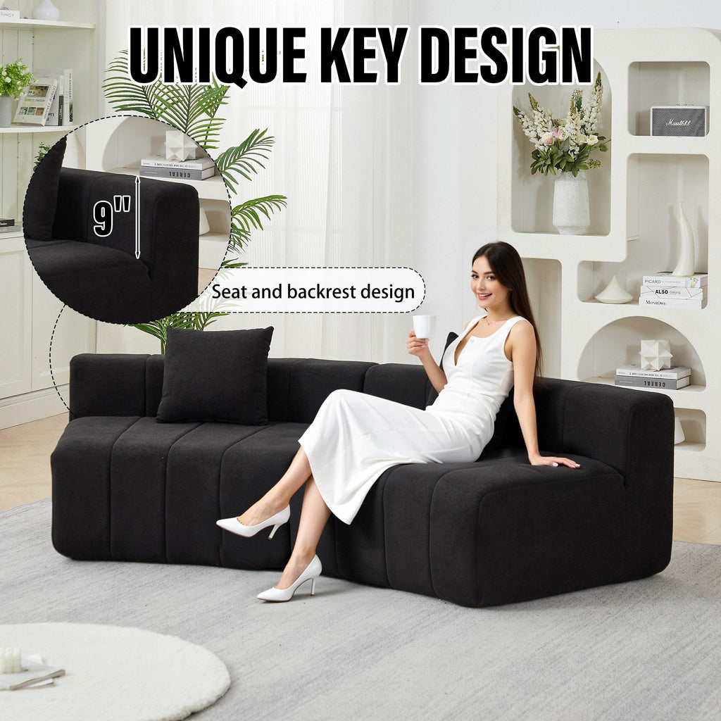 Chenille Curved Sectional Sofa with Pillows for Comfort.