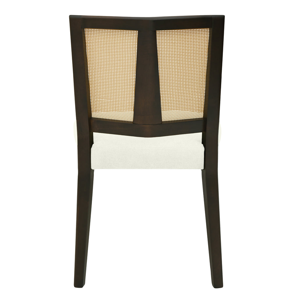 Rear view of Rattan Dining Chair with dual-panel cane backrest and solid wood legs, ideal for mid-century inspired interiors.