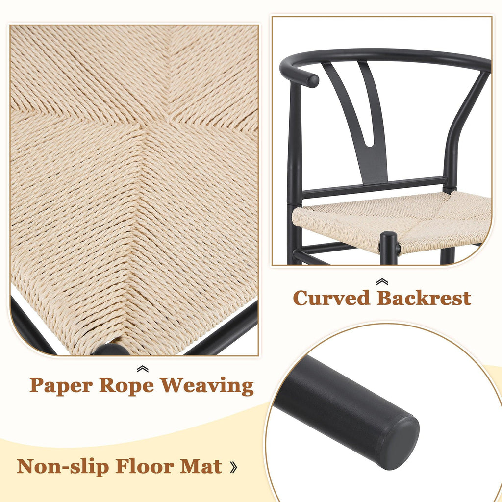 Black Woven Dining Chairs Set with Roman Column Table.