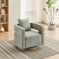 Pale Green Linen Blend Swivel Accent Chair with Weathered Wood Base