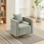 Pale Green Linen Blend Swivel Accent Chair with Weathered Wood Base