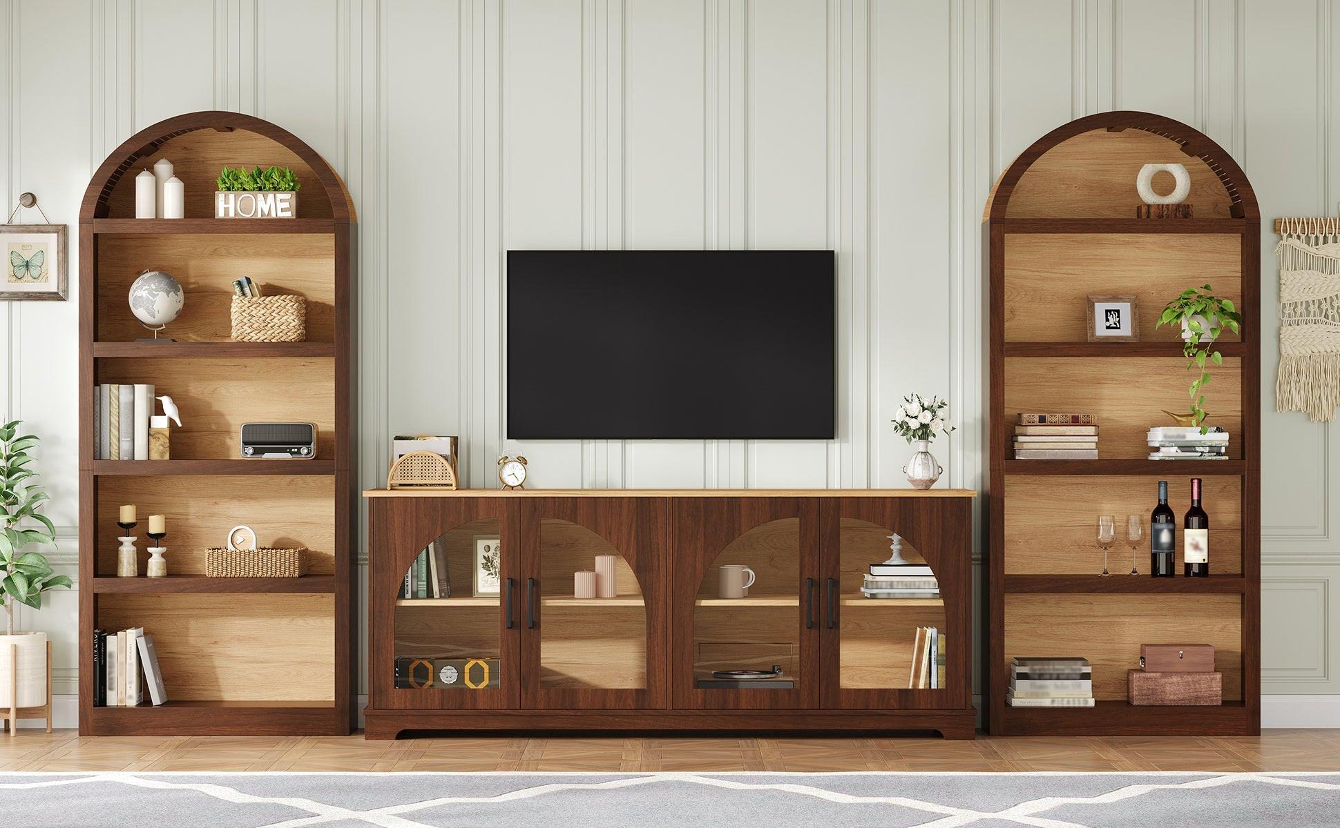 3-Piece Retro TV Stand Set with Bookshelf for TVs.