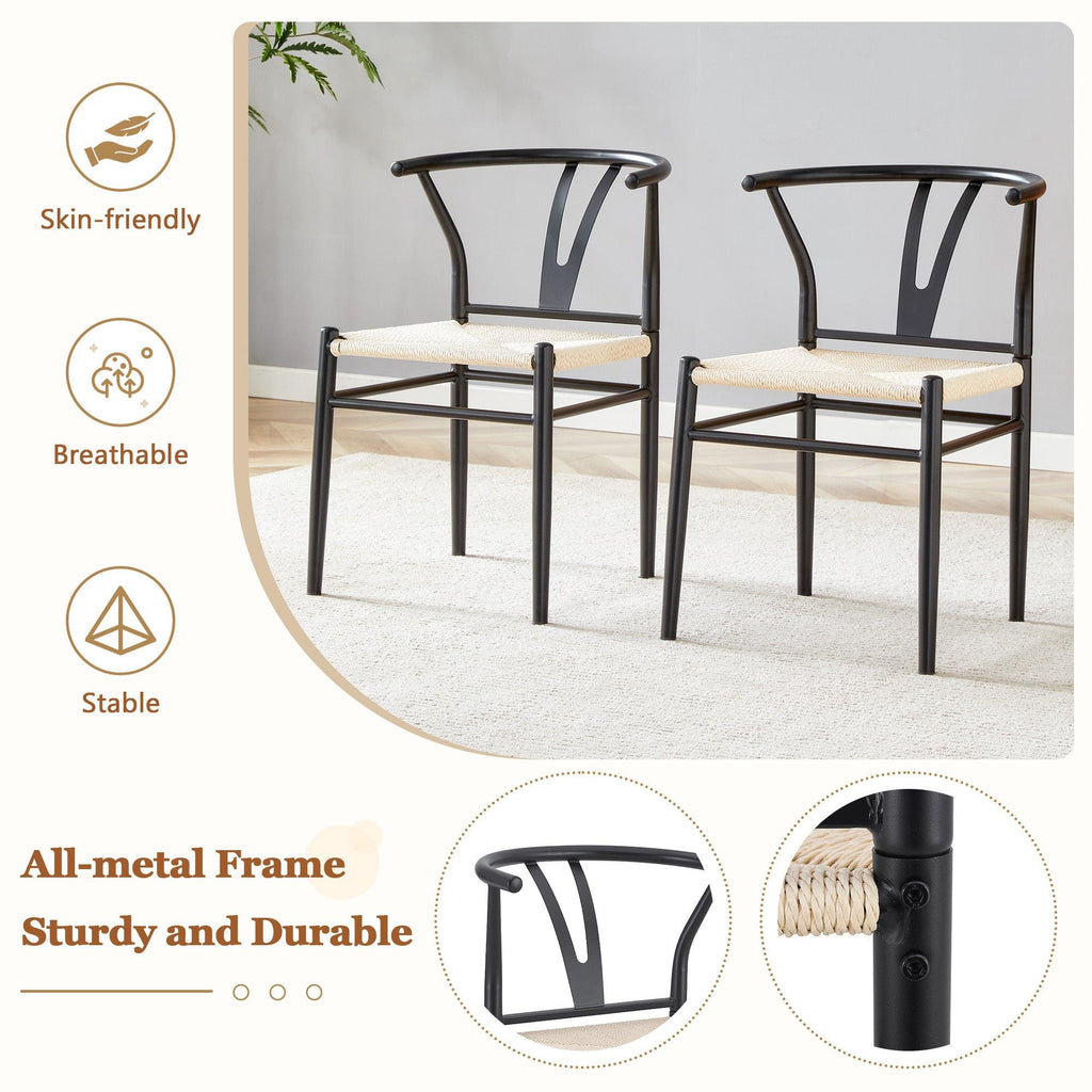 Black Woven Dining Chairs Set with Roman Column Table.