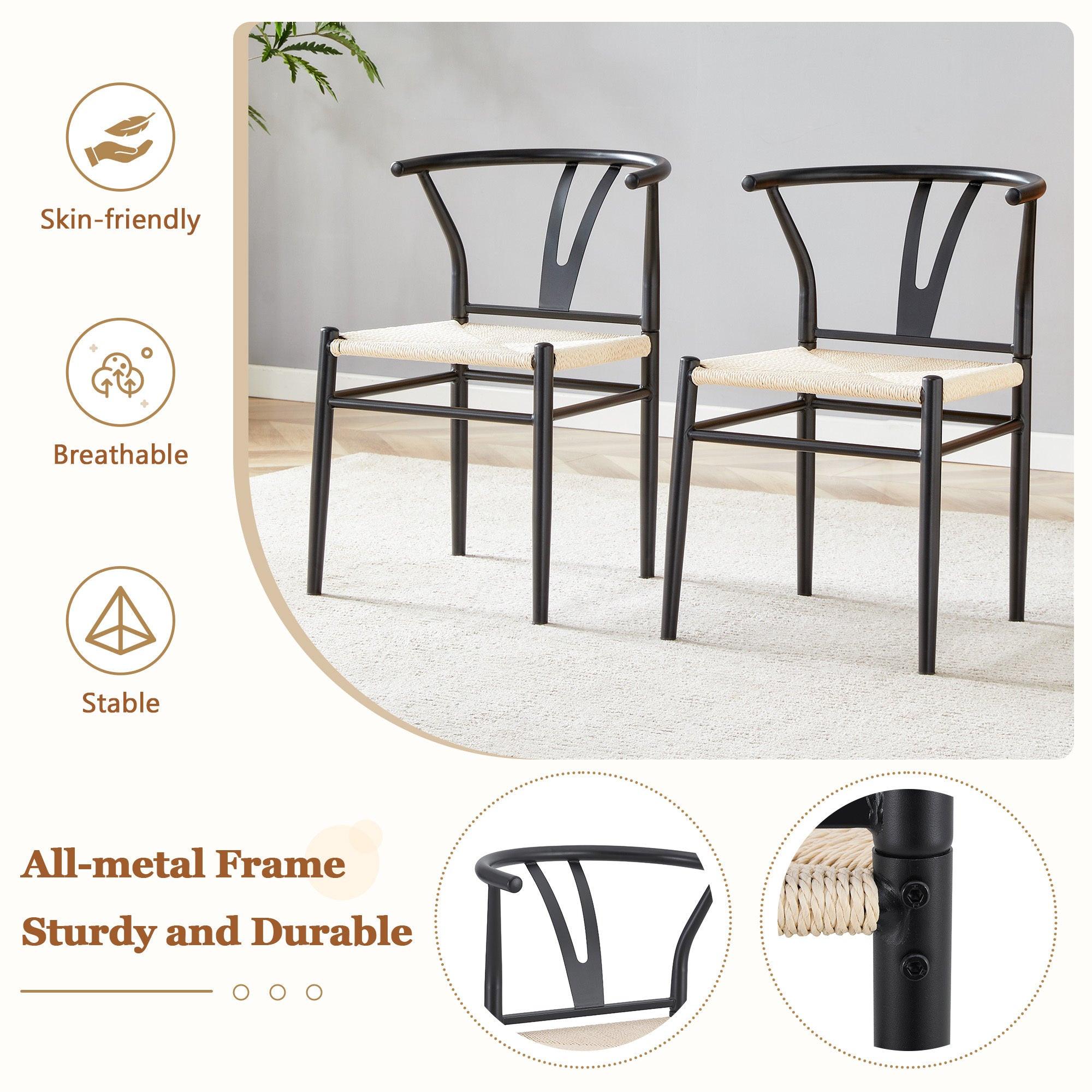 Black Woven Dining Chairs Set with Roman Column Table.