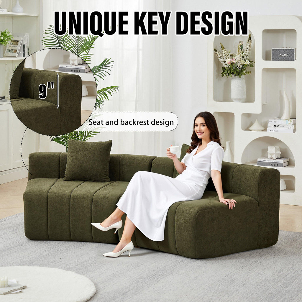 Chenille Curved Sectional Sofa with 2 Pillows.