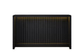 Modern black elm veneer home bar with a slatted design and integrated warm LED accent lighting.
