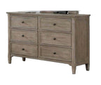 Transitional Gray Dresser with Round Pull Knobs.