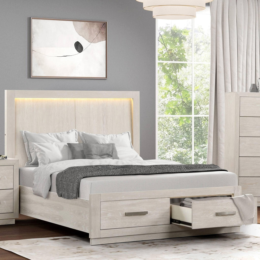 3pc King Size Bed Set with LED Nightstands - Light Grey.
