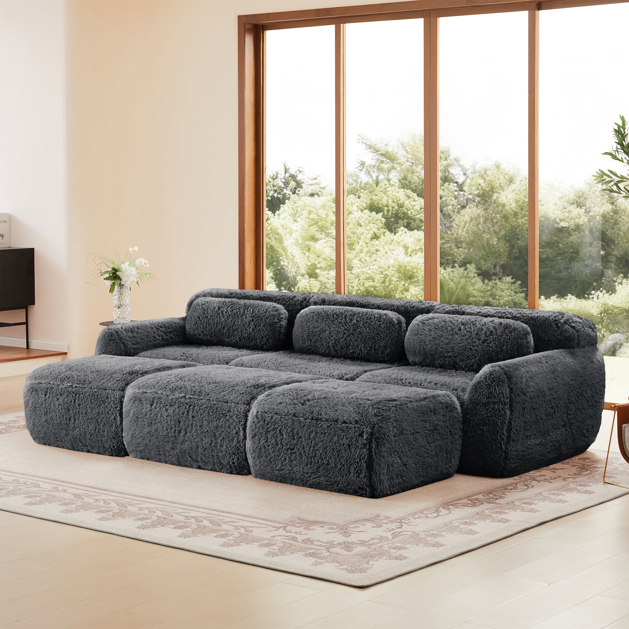 Spacious Modular Plush Sofa - Dark Grey with soft texture and flexible configuration, perfect for cozy lounging.