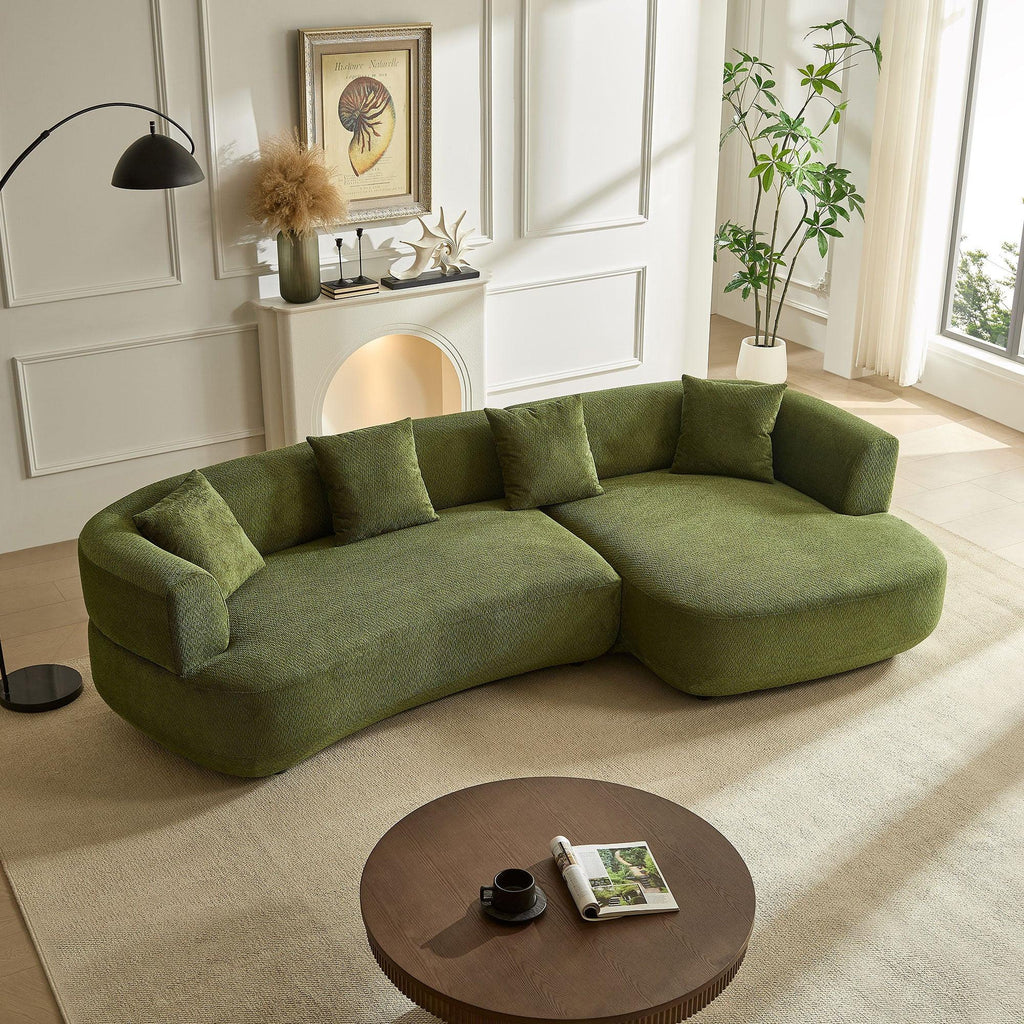 110.63 Inch Curved Modular Sofa in Green.