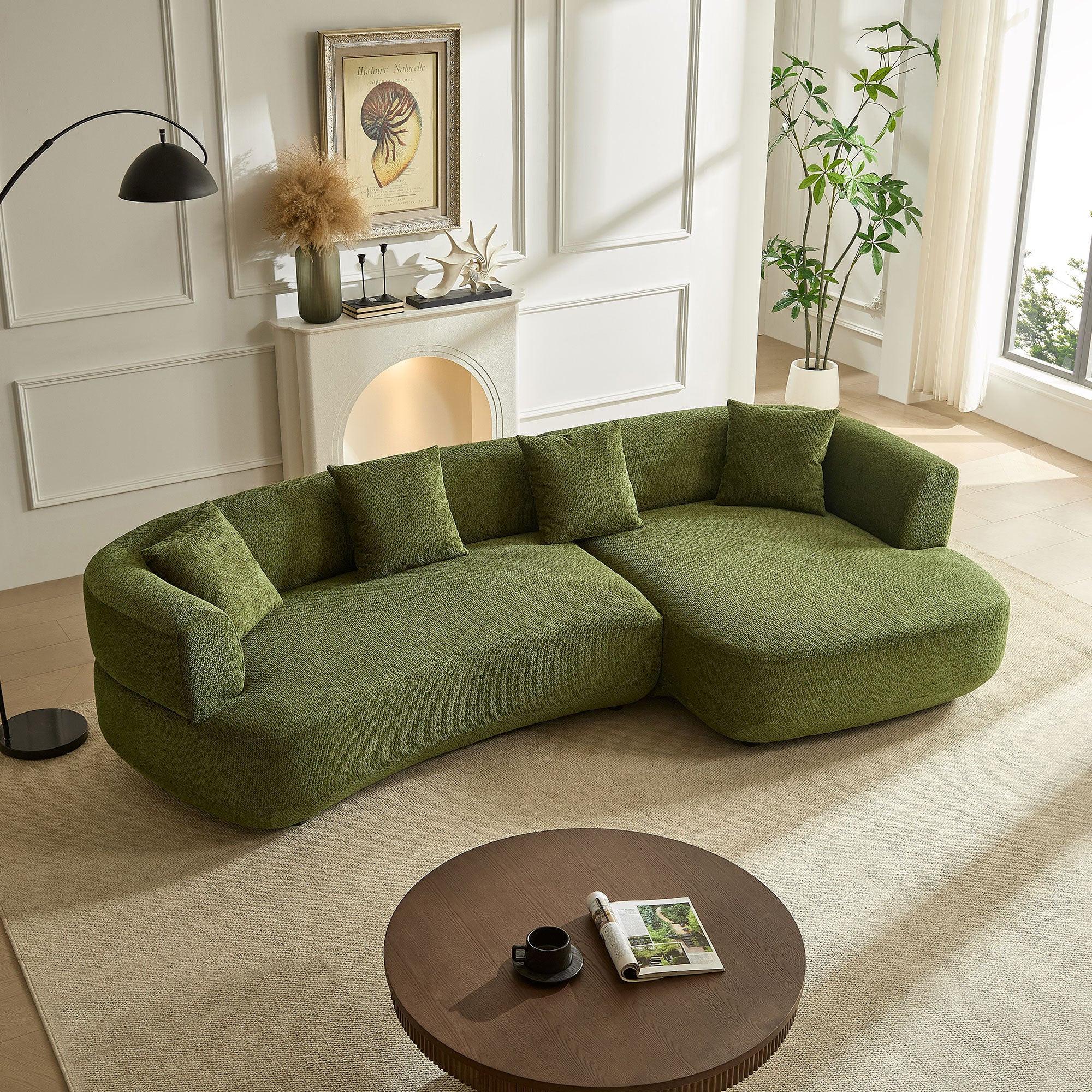 110.63 Inch Curved Modular Sofa in Green.
