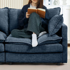 Modern Modular Sectional Sofa, 102 Inch L-Shaped Couch with Movable Ottoman, Blue Chenille Upholstery