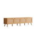 Modern TV Stand with Rattan Doors for 80in TVs.