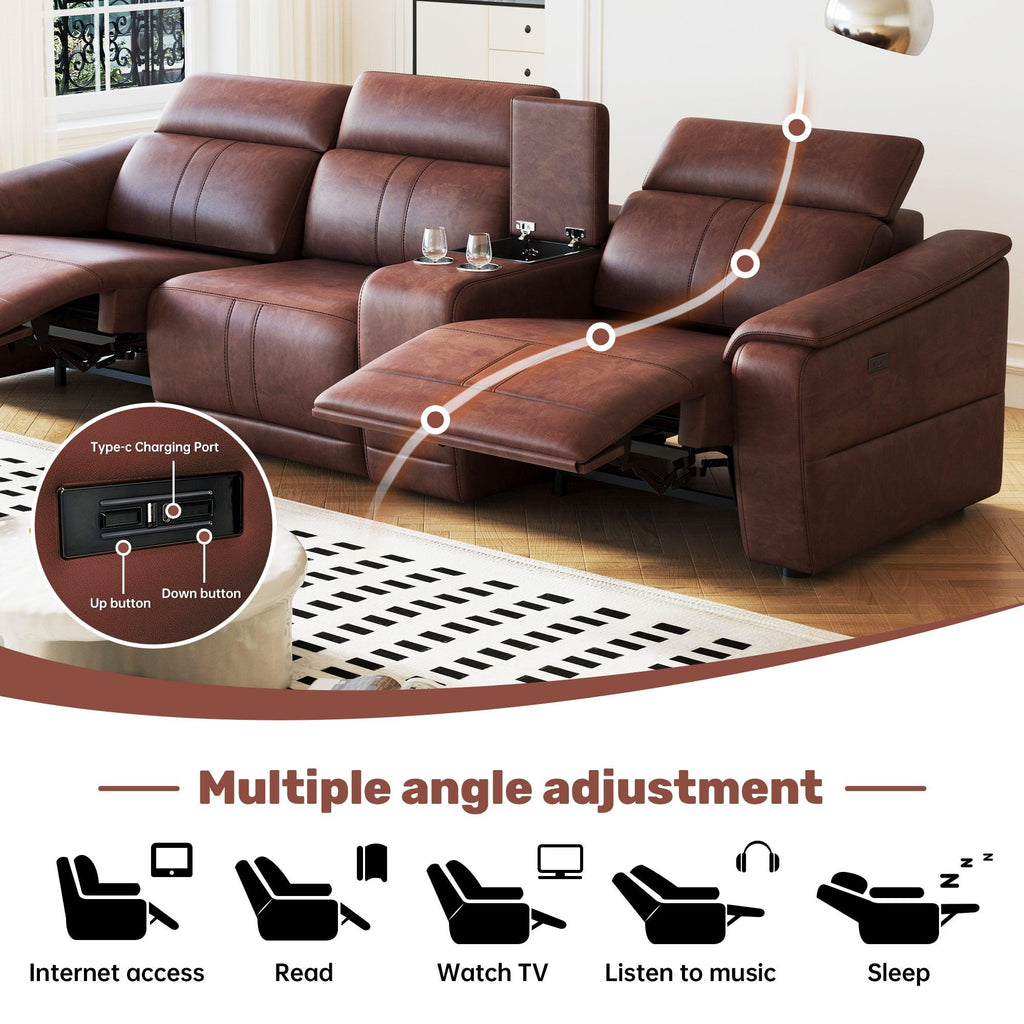 4-Piece Modular Leather Sofa Set with Cup Holders.