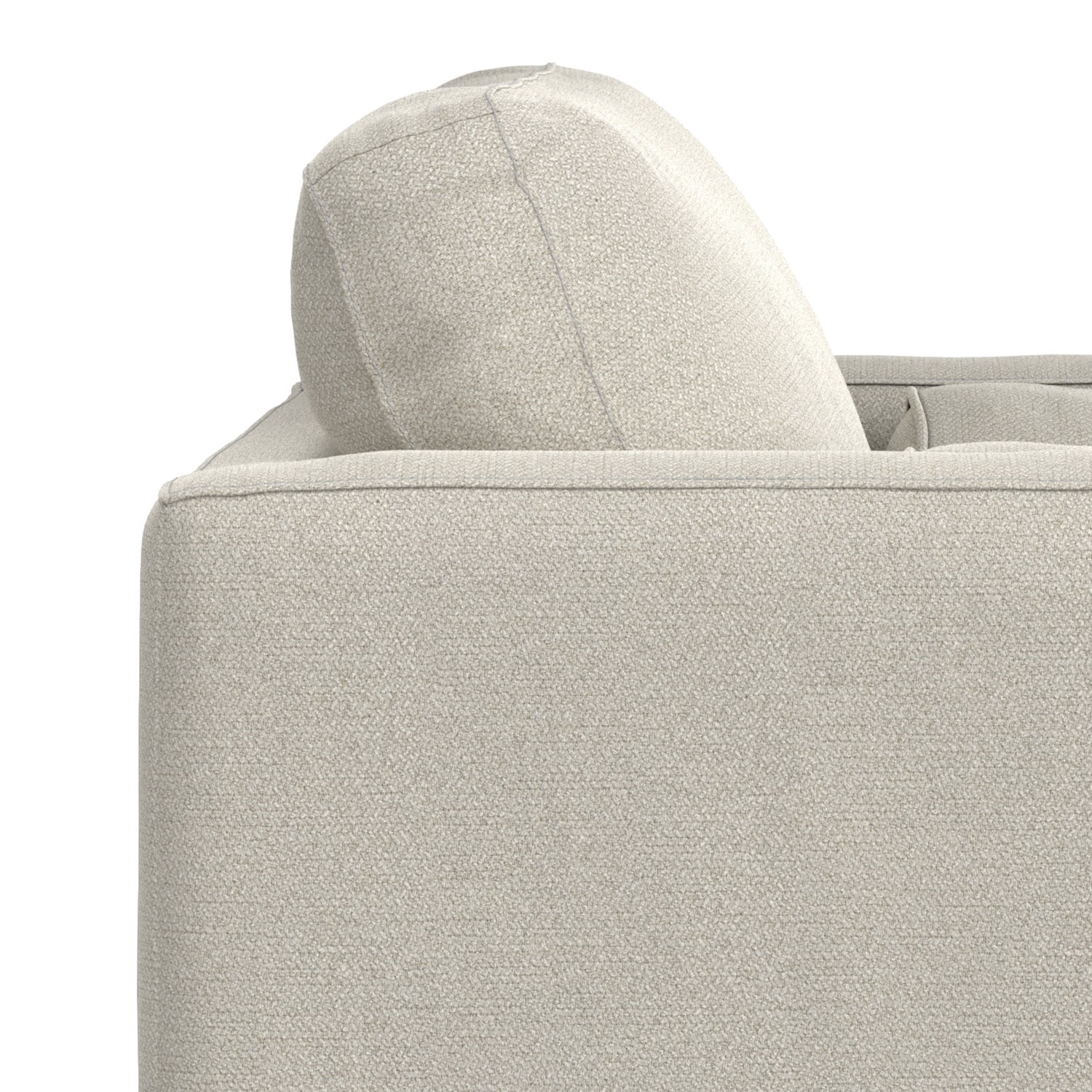 Detail of backrest and armrest stitching on Modern Armchair Cream White - Morrison Collection, showcasing quality craftsmanship.
