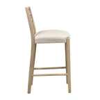 Side profile of wooden Ladder Back Bar Stool with padded seat, showcasing ergonomic back support and sleek design.
