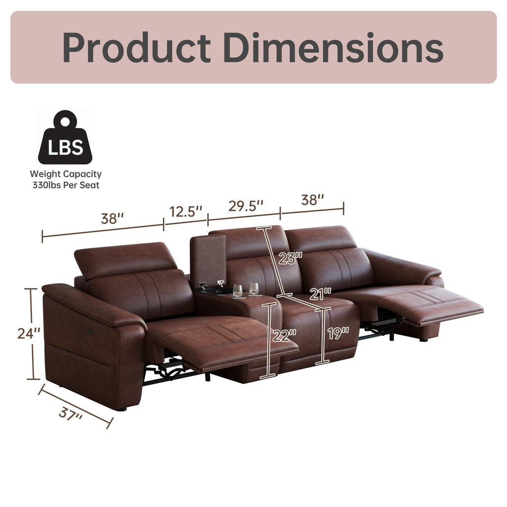4-Piece Modular Leather Sofa Set with Cup Holders.