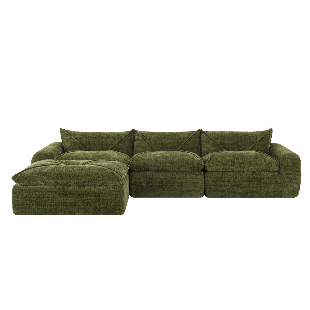 116'' compressed sofa in green with left chaise, high density foam, and plush seating, ideal for modern living rooms with no assembly.
