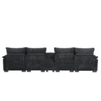 Backside of Modern U-Shaped Sectional Sofa with Console & USB, showing six-seat configuration and soft chenille upholstery in charcoal tone.