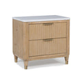 Modern Wood Nightstand with Storage and Engineered Stone Top.