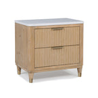 Modern Wood Nightstand with Storage and Engineered Stone Top.