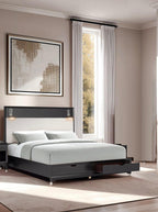 Mid-Century Modern King Size Bed with Storage Drawers.