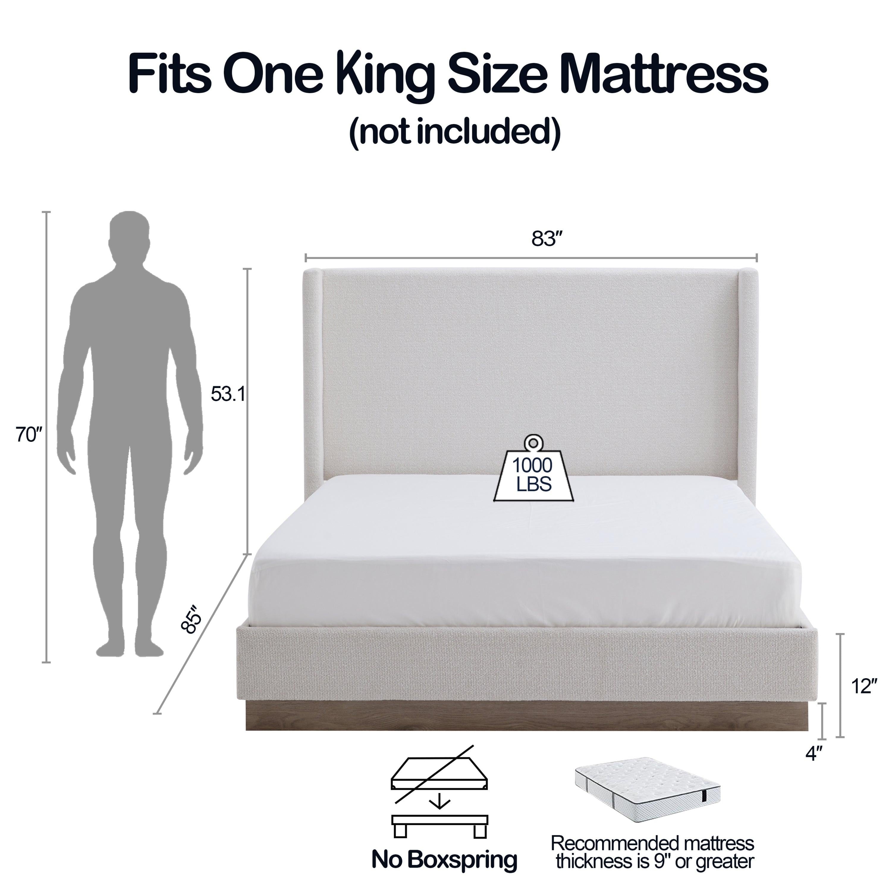 Hosford Minimalist Wingback Bed - King Size Cream Boucle.