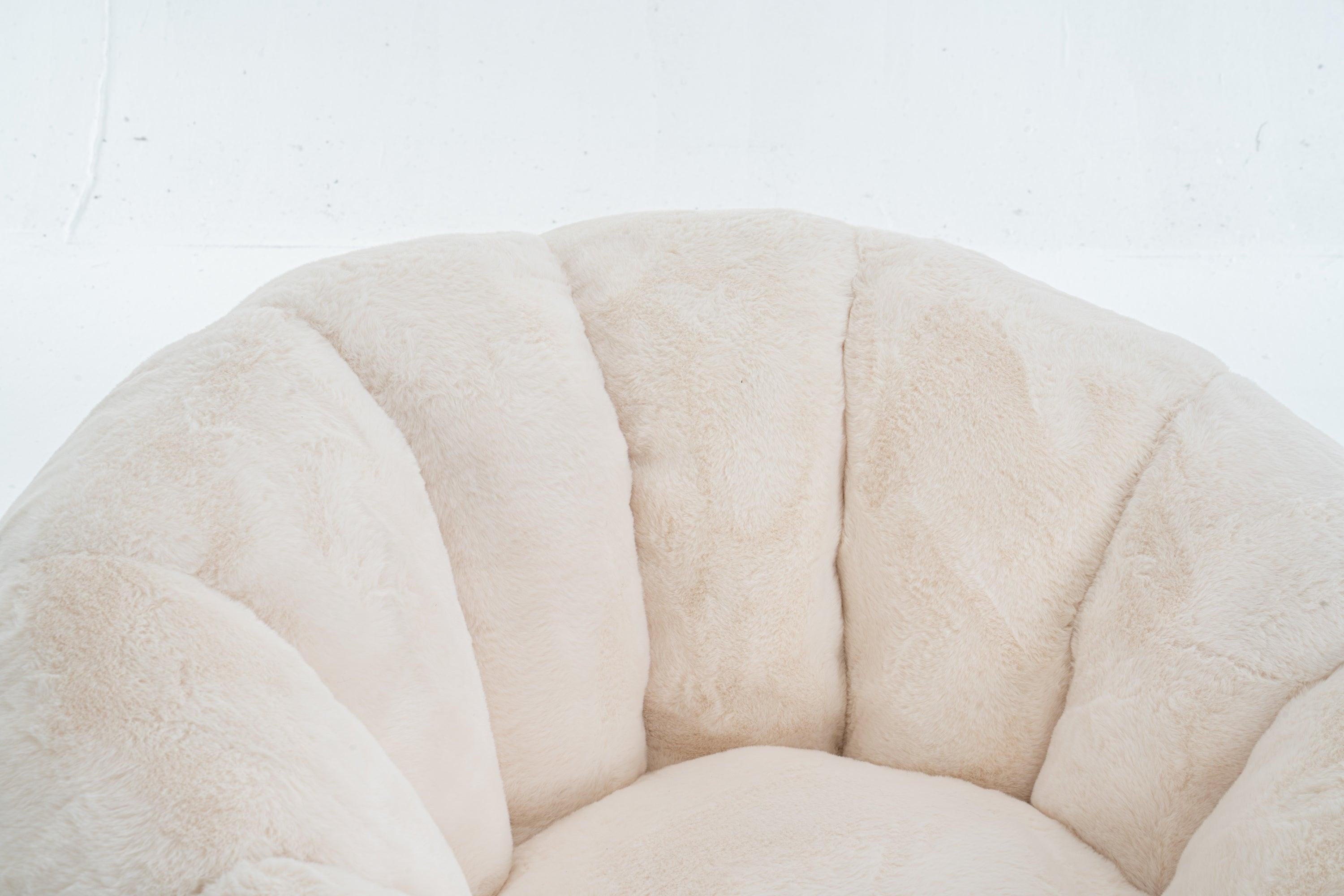 Beige Bean Bag Chair - Floral-Shaped Soft Sofa for Living Room.