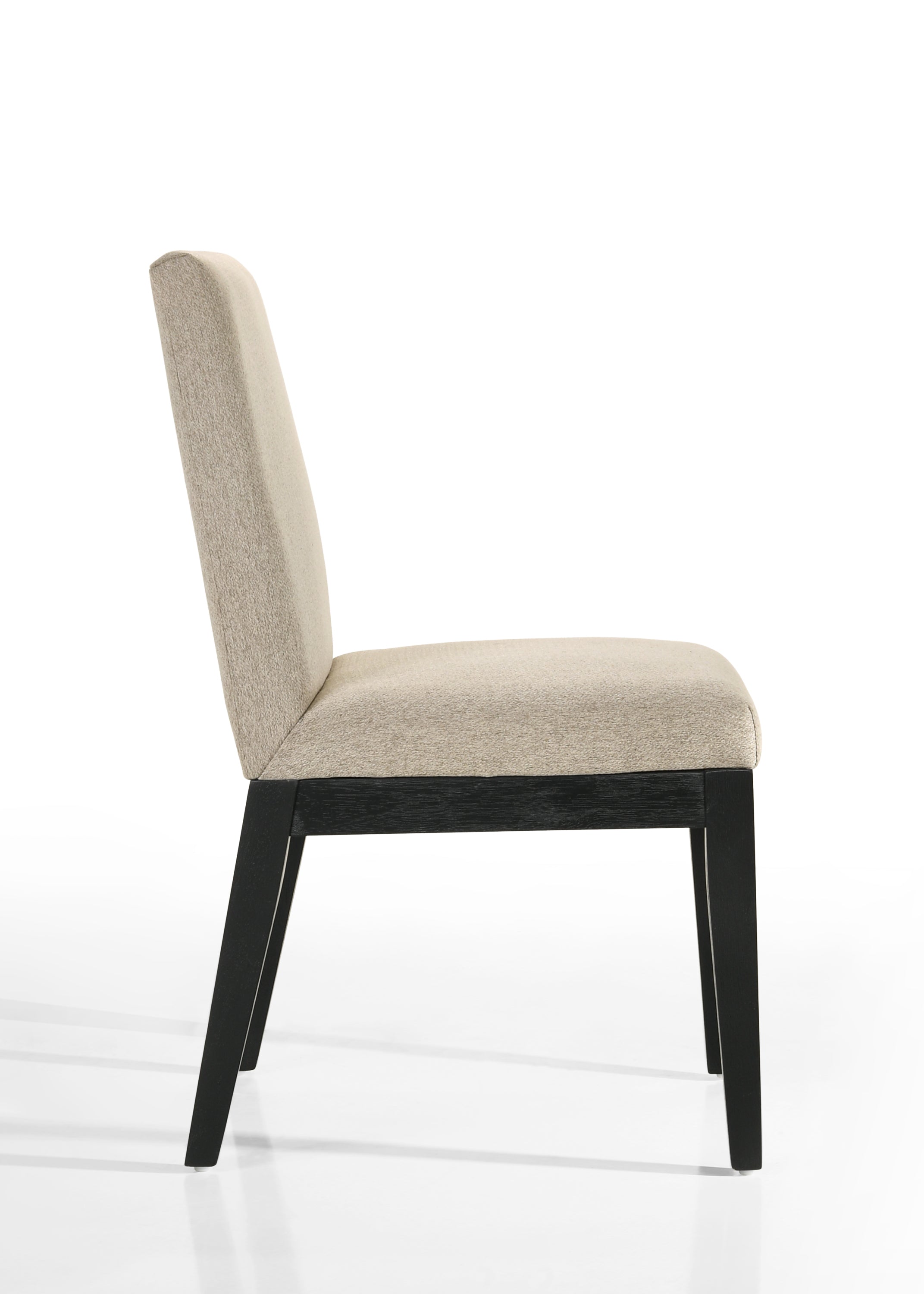 Side profile of chair from Jasper Dining Set - Black Round Table & Chairs. Shows ergonomic backrest and padded seat.