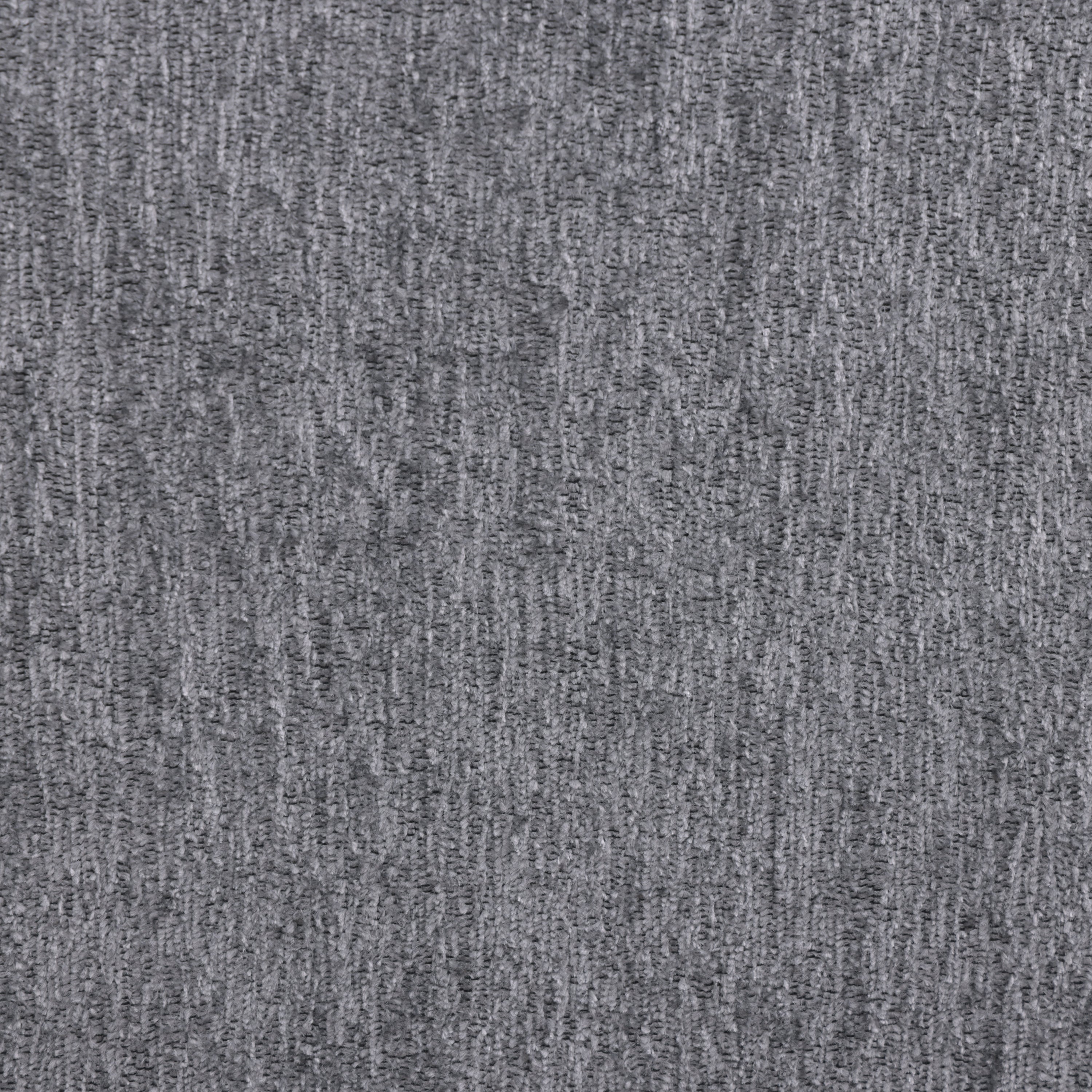 Close-up of light gray chenille fabric texture used in sectional sofa. Durable and soft upholstery for stylish home seating.