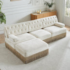 Modular Sectional Sofa in Beige with Button Tufting.