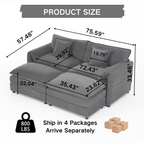 Modular Sectional Sofa with Ottomans for Living Room.