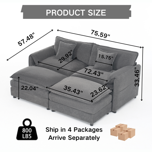 Modular Sectional Sofa with Ottomans for Living Room.