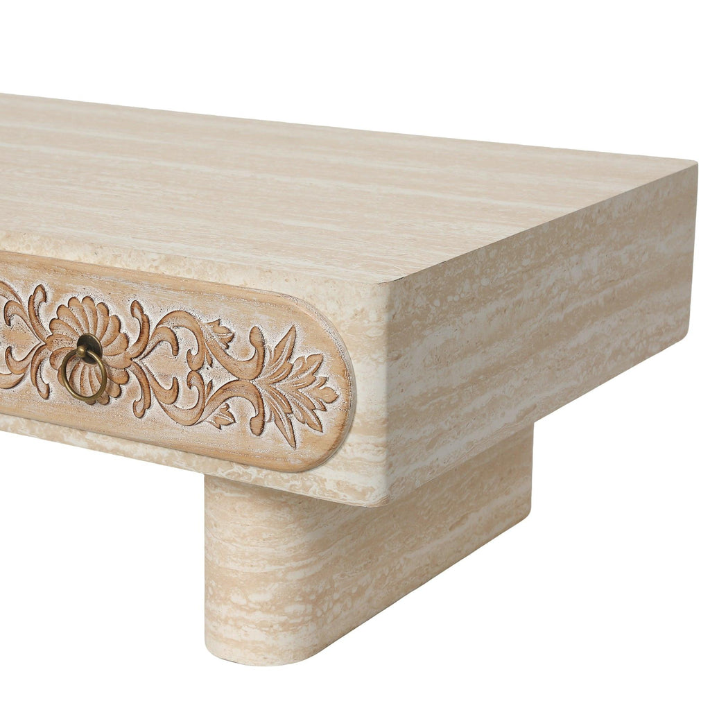 Rounded Edge Coffee Table with Drawer for Living Room.