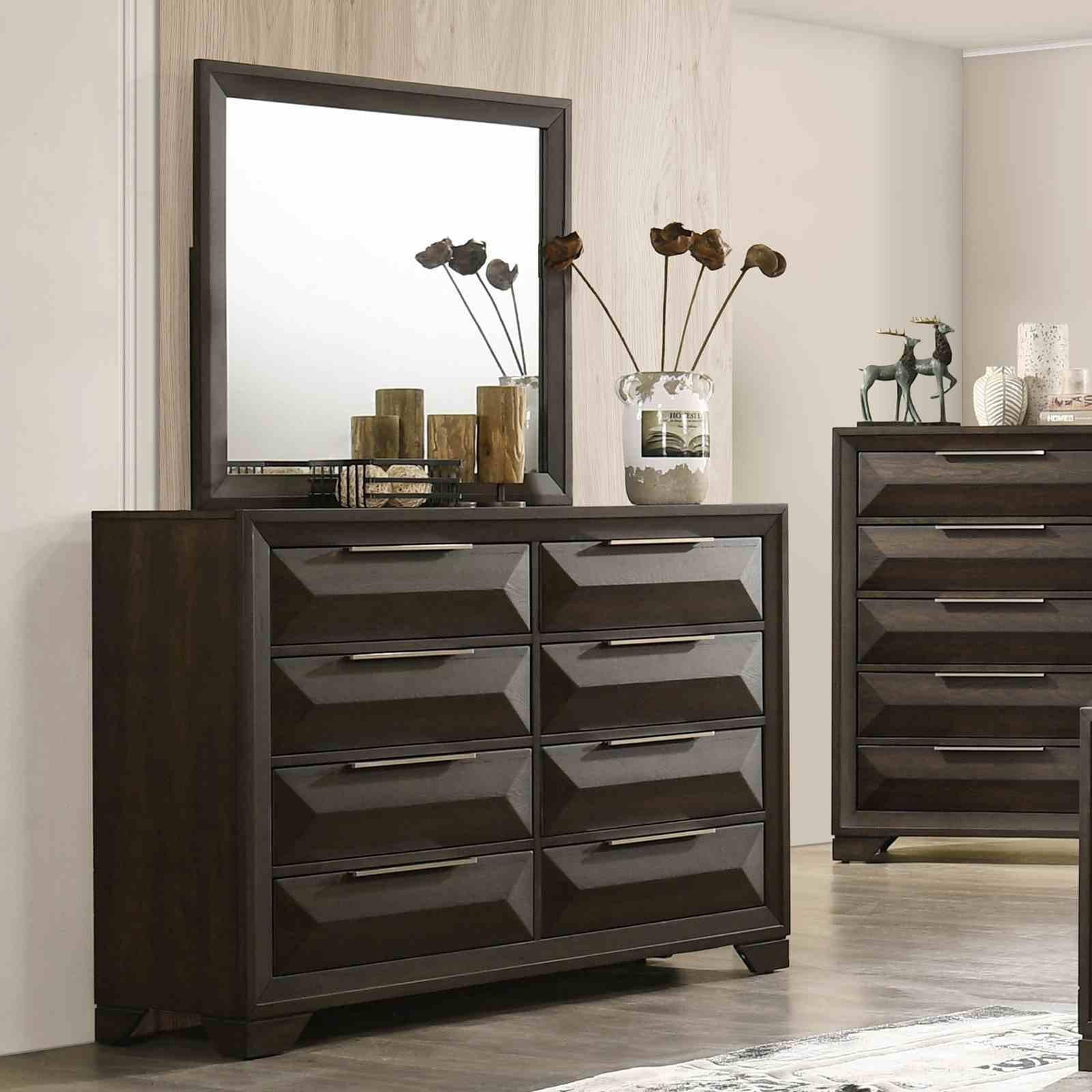 Transitional Dresser with Mirror for Stylish Storage.
