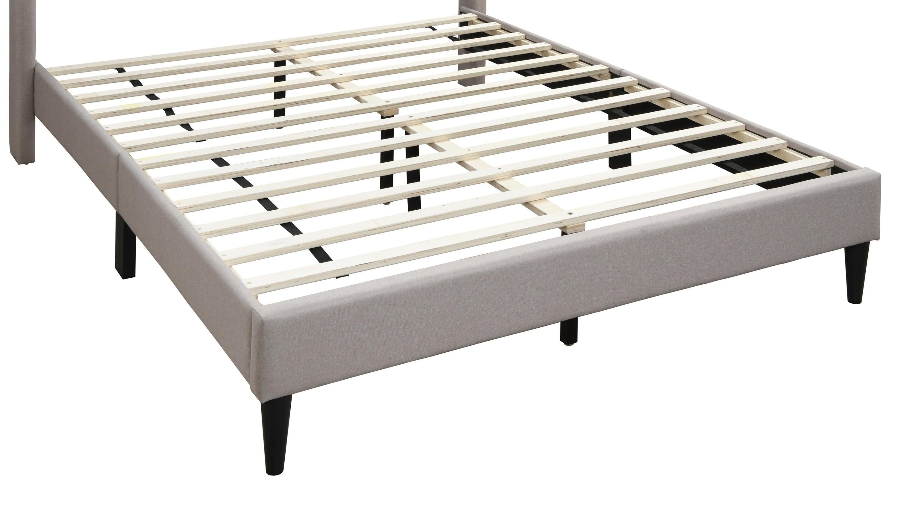 Full Size Burlap Fabric Bed Frame with Diamond Design.