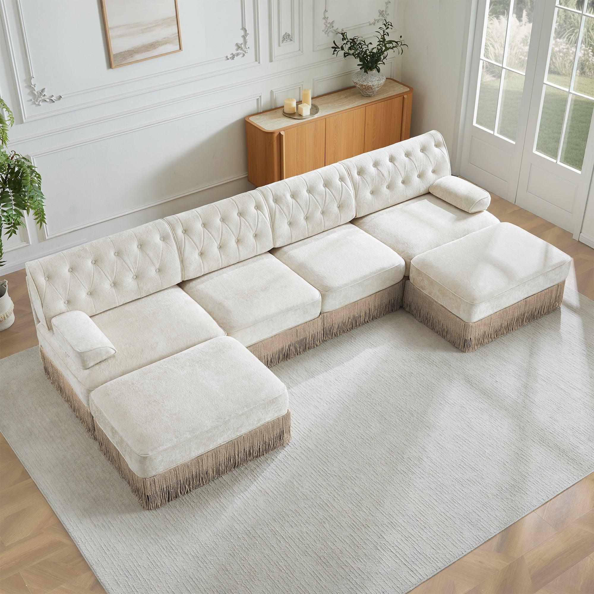 4-Seater Modular Sectional Sofa with 2 Ottomans.