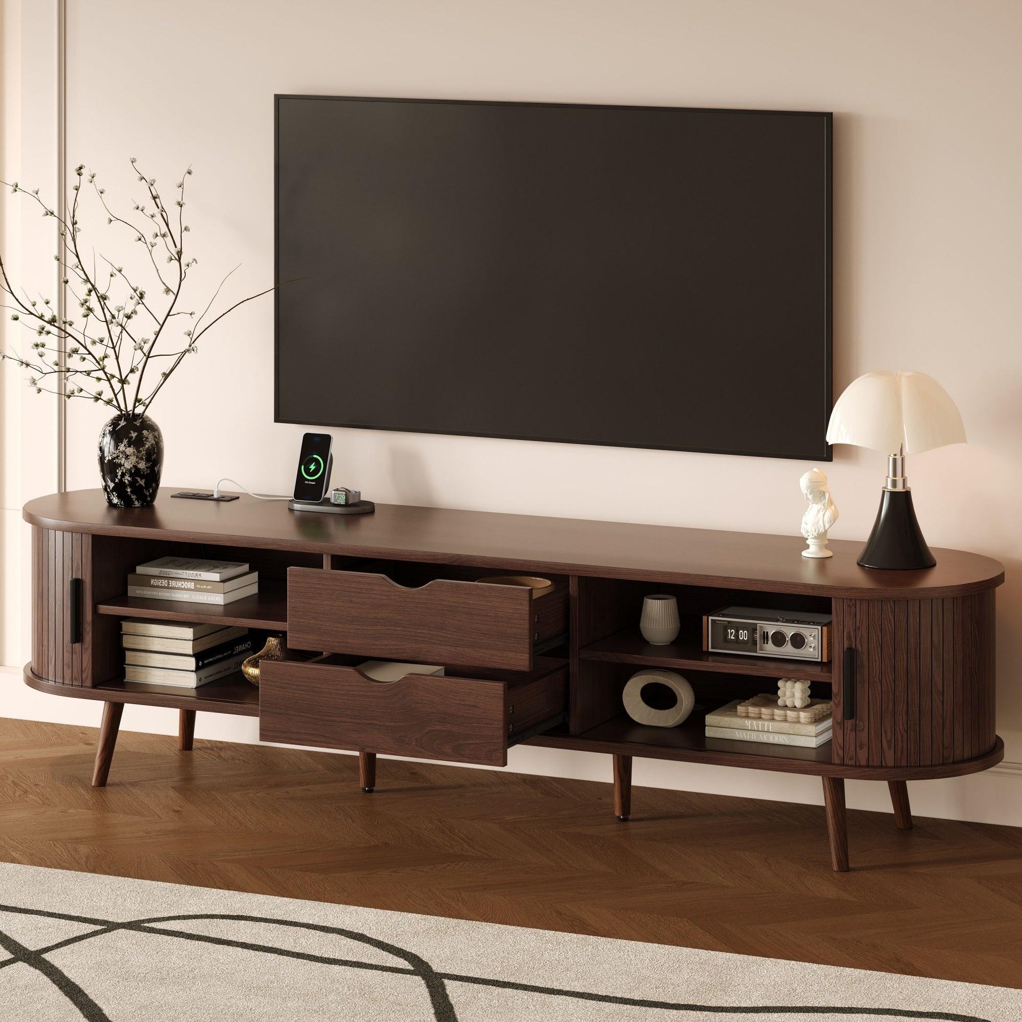 Mid Century Modern TV Stand for 70-Inch TVs with Power Outlet.